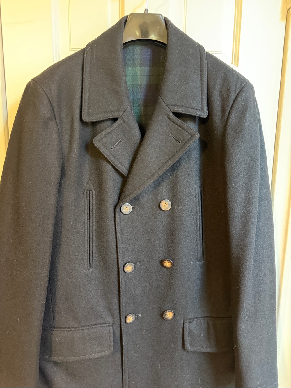 Ralph Lauren Black Double-Breasted Wool Pea Coat